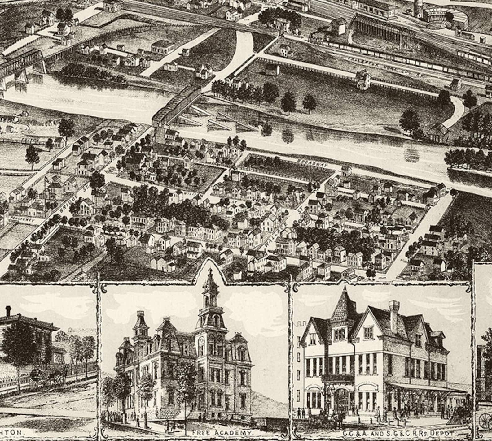 Map of Corning New York N.Y. 1882. Restoration Hardware Home Etsy