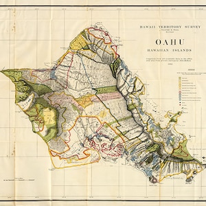 Karte von Oahu, Hawaii-Inseln, 1906. Restaurierung Hardware Home Deco Stil alte Wand Vintage Reprint.