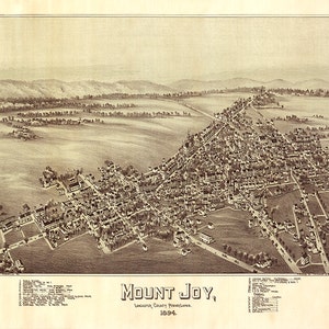 Mount Joy, Lancaster Co, Pennsylvania, PA 1894.  Restoration Hardware Home Deco Style Old Wall Vintage Giclee Reproduction.