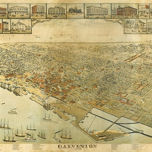 Karte der Galveston, Texas 1891.  Vintage Restauration Hardware Home Deco Stil alte Wand Reproduktion Karte Druck.
