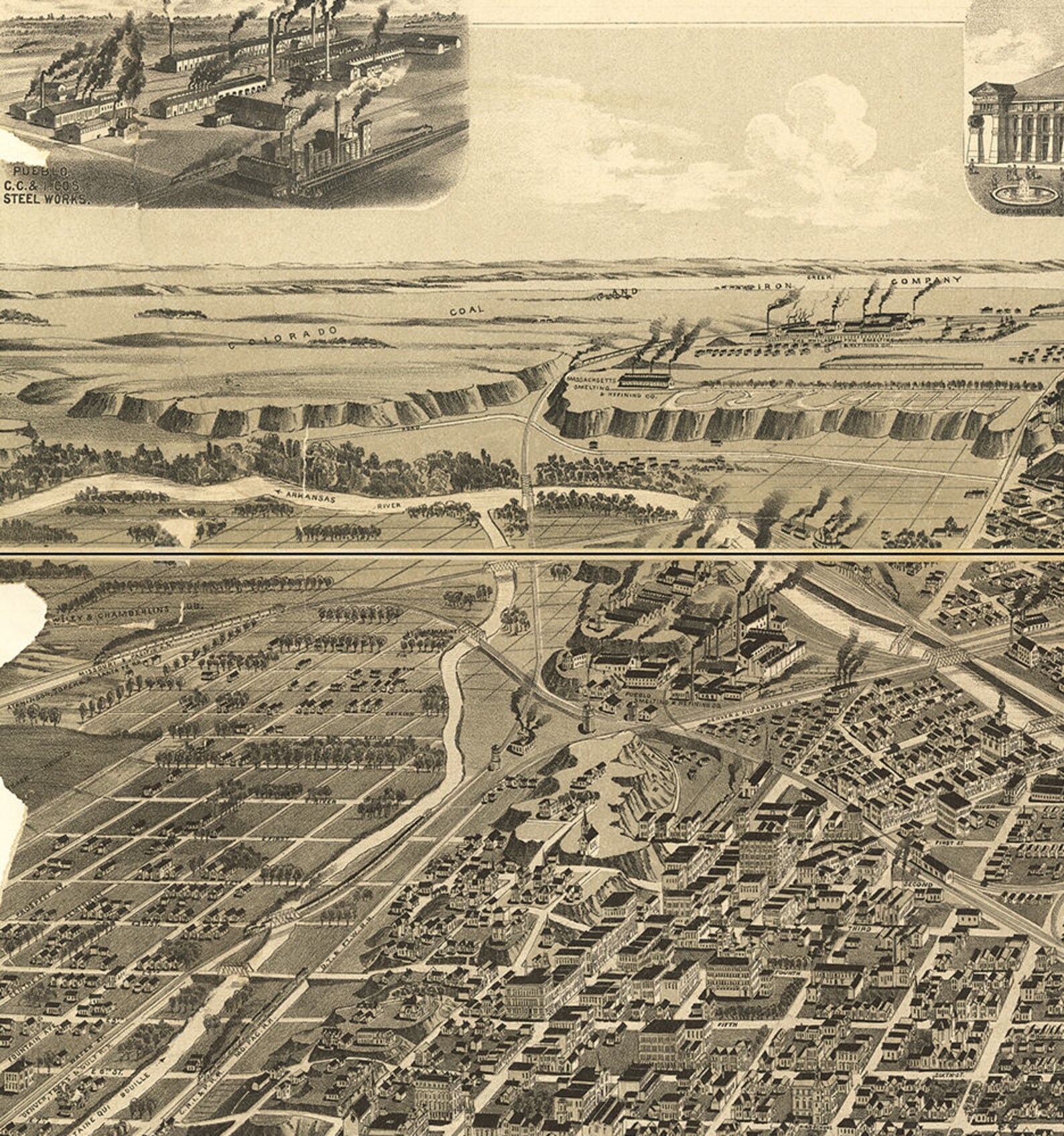 Map of the Pueblo Pueblo Co. Colorado 1890. Vintage Etsy