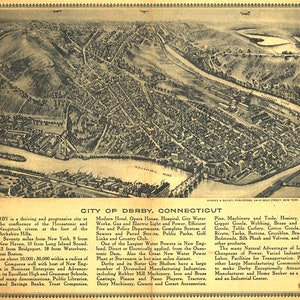 Mapa de Derby, condado de New Haven, Connecticut, Connecticut, 1920. Reproducción de mapa antiguo de pared.