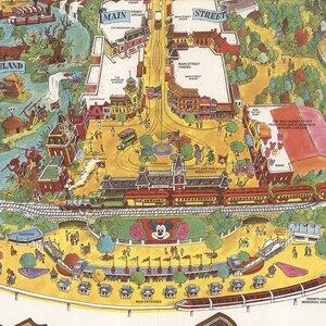 Disneyland Map Panoramic Birds Eye View Map of Disney land. Vintage home Decor Style old wall reproduction map print. image 9