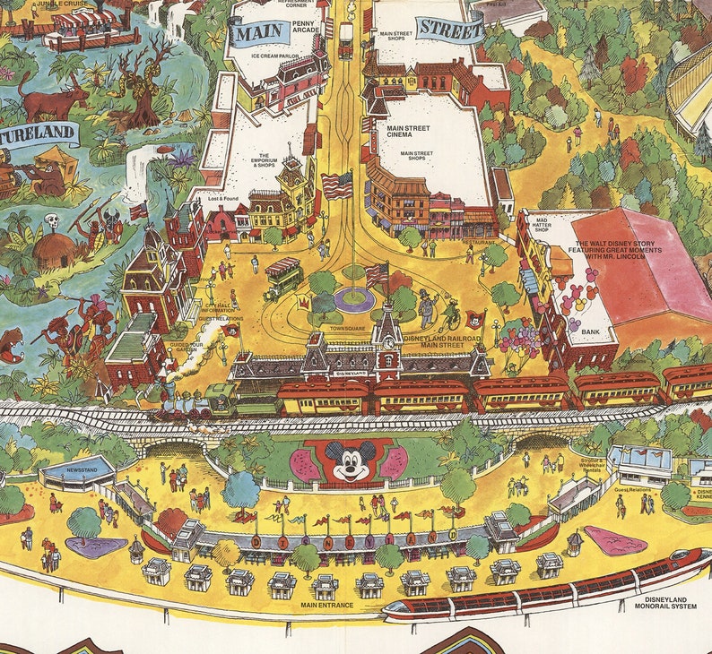 Disneyland Map Panoramic Birds Eye View Map of Disney land. Vintage home Decor Style old wall reproduction map print. image 9