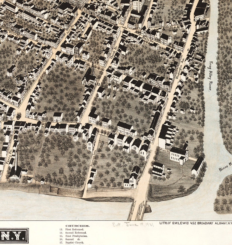 Map of Schenectady New York NY. 1882. Vintage Restoration Etsy