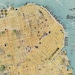 May include: A vintage map of San Francisco, California. The map is yellow and red with blue water. The map shows the city streets and landmarks. The text on the map reads 'Bay', ''CH', 'Map of', 'FROM', 'OF', 'DESIGN', 'Maps made', 'CAR L', 'TWIN PEAK', 'BEACH', 'MARKET ST', 'EXTENSION OF GRANT AVE', 'CENTRAL BASIN'.