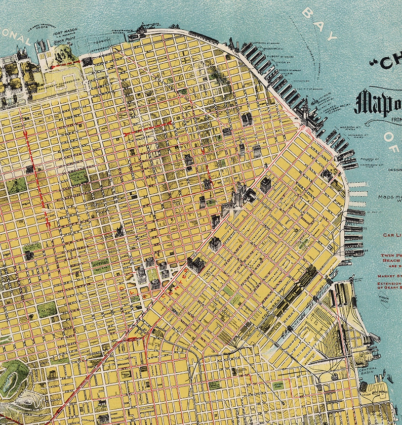 Old Map of San Francisco, California CA, 1912 from August Chevalier. Vintage home Deco Style old wall reproduction map print. image 5