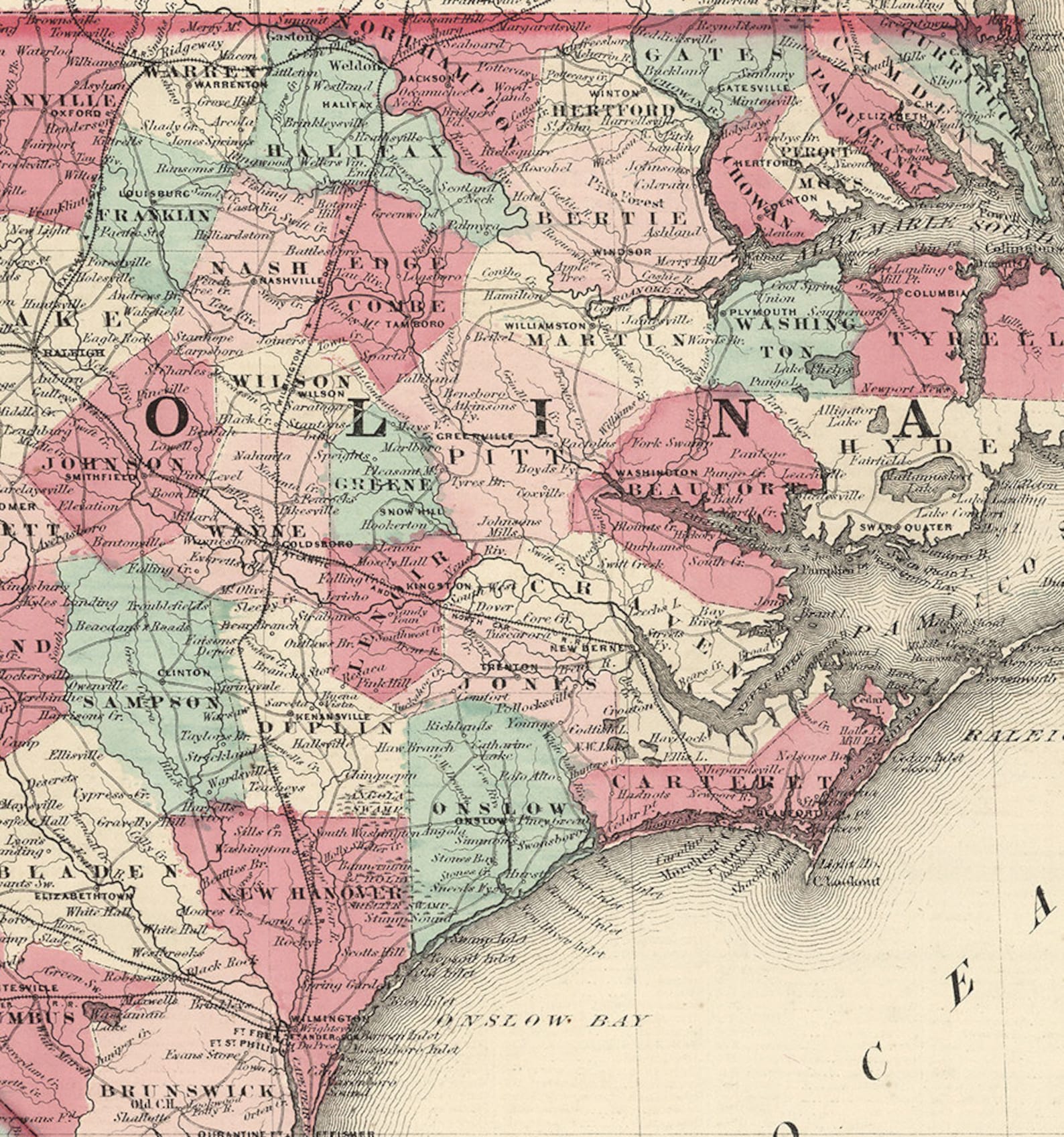 Map of North and South Carolina SC NC 1865. Restoration - Etsy
