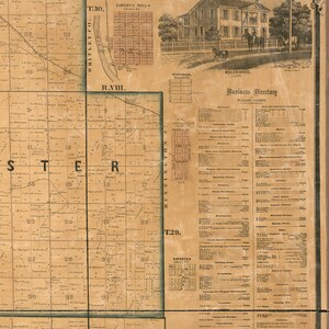 Map of Wabash County, Indiana. 1861. Vintage Restoration Hardware Home Deco Style Old Wall ...
