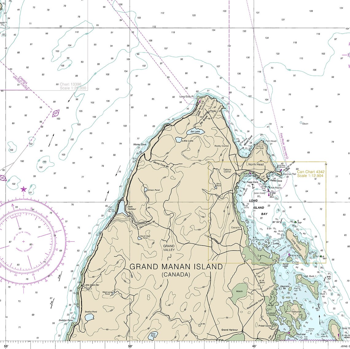 Nautical charts of Grand Manan Channel Northern Part North Etsy