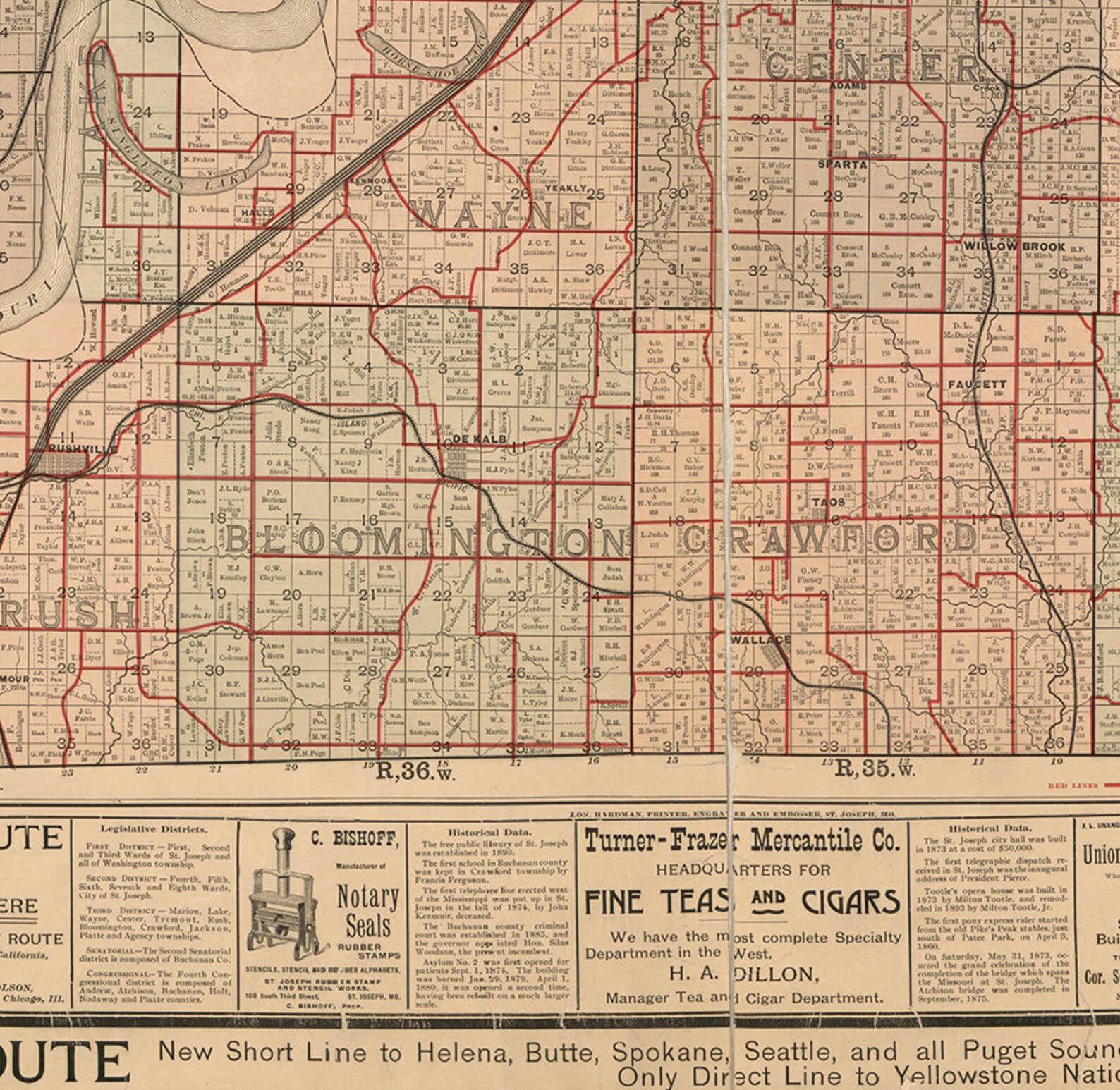 Map of Buchanan County Missouri MO 1895. Restoration Etsy