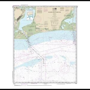 Cartas náuticas de la NOAA de Calcasieu Pass a Sabine Pass, Luisiana y Texas. 11341. Mapa de reproducción estilo decoración del hogar.