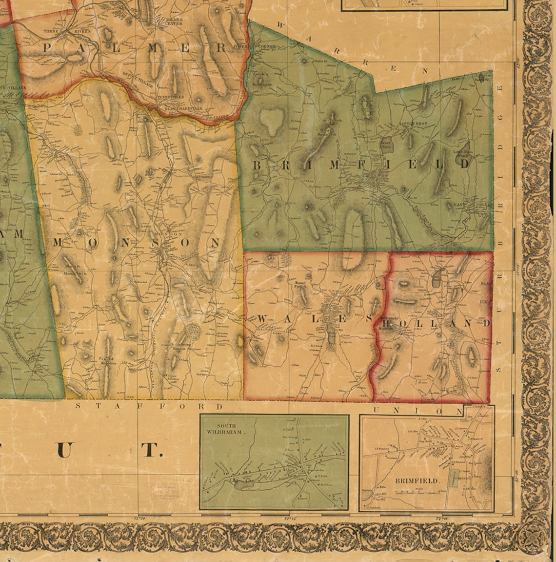 Map of Hampden County Massachusetts MA. 1855. Restoration Etsy New