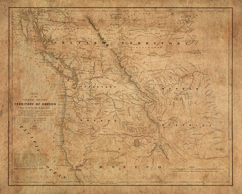 Map of Oregon Territory, West of the Rocky Mountains. Vintage ...