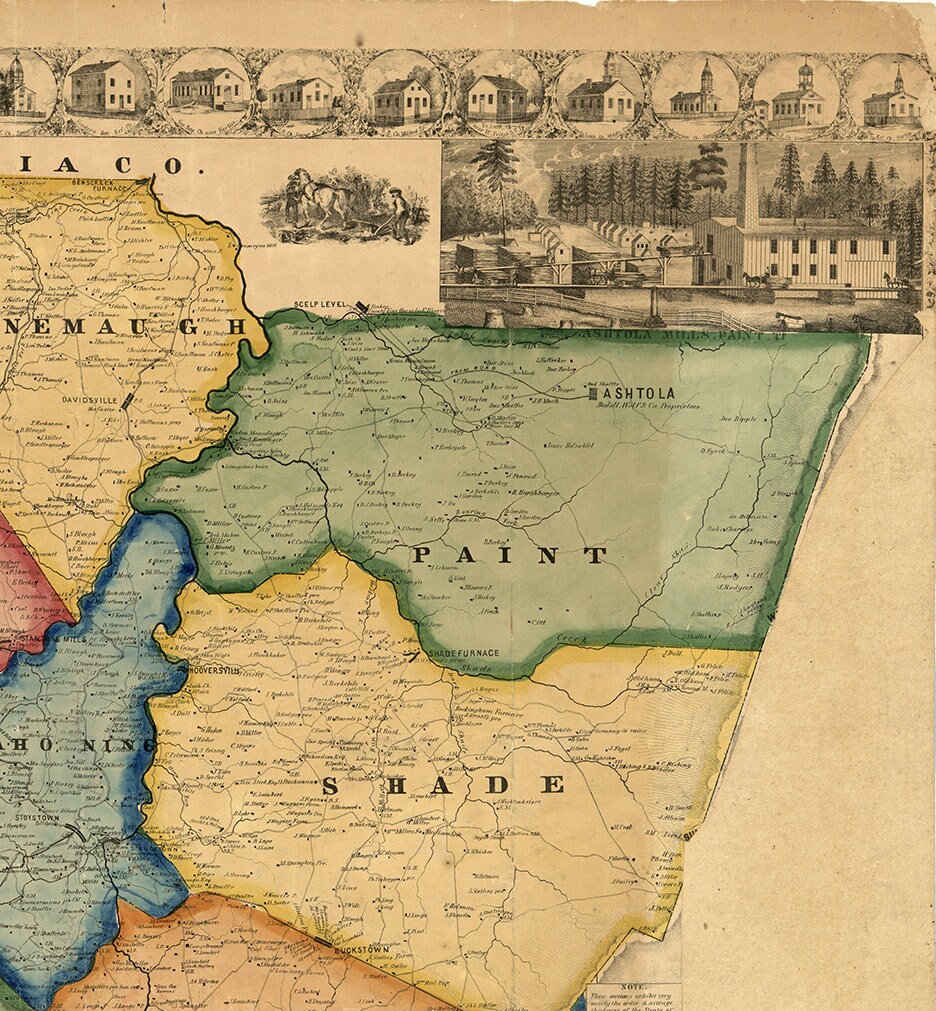 Map of Somerset County Pennsylvania PA 1860. Vintage Etsy