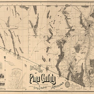 Karte von Pima County, Arizona, 1893. Restaurierung Hardware Home Deco Stil Alte Wandkarte Vintage Reproduktion Druck. AZ0006