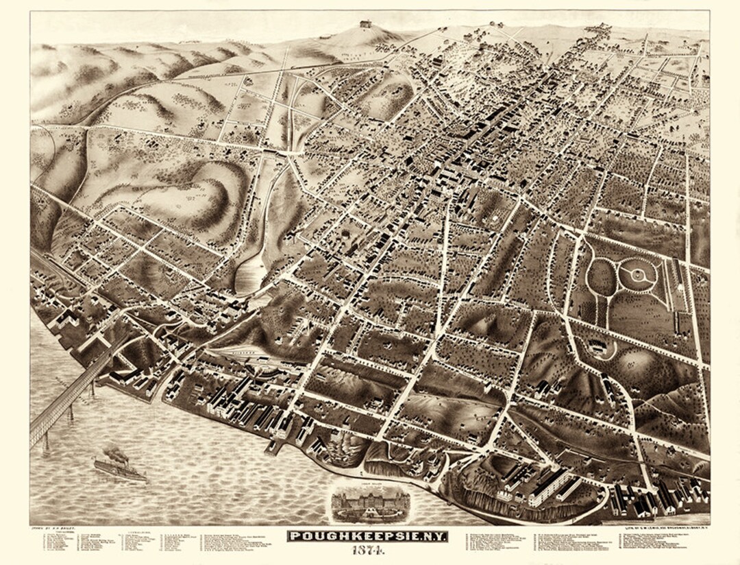 Poughkeepsie, Dutchess County. N.Y. New York 1874. Aero View