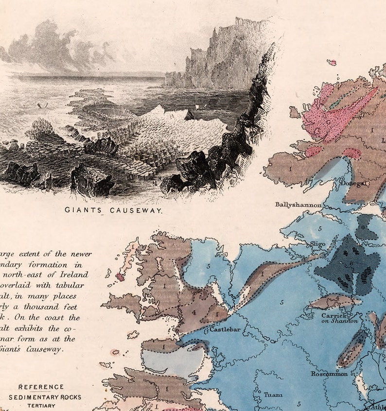 Map of Geological Map of Ireland 1850. Vintage Restoration Etsy