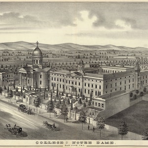 Bildliche Karte von Santa Clara College (heute Santa Clara Universität). 1876. Vintage Reproduktion Home Decor Gemälde