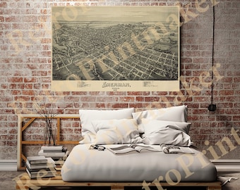 Map of Sherman, Grayson Co., Texas. 1891.  Vintage restoration hardware home Deco Style old wall reproduction map print.