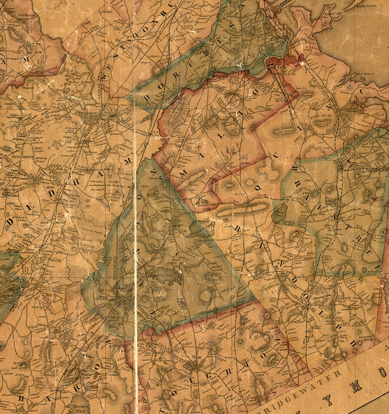 Map of Norfolk County Massachusetts MA. 1853. Vintage Etsy