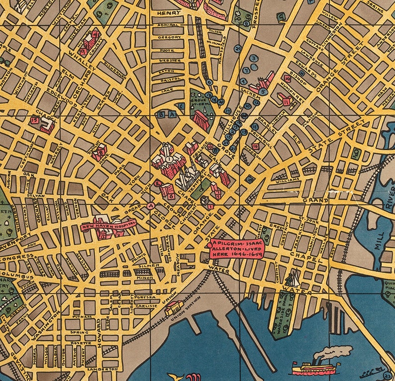 Map of New Haven historical and modern Connecticut CT 1928. Etsy