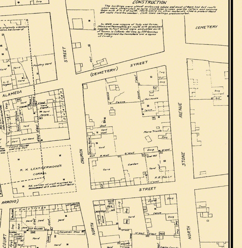 Map of Tucson, Pima Co., Arizona. 1870. Restoration Hardware