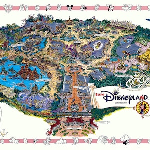 Euro Disneyland Map, Marne-la-Vallée, Frankreich - Disney Map - Panorama-Vogelaugen-Ansicht - Karte von Disneyland
