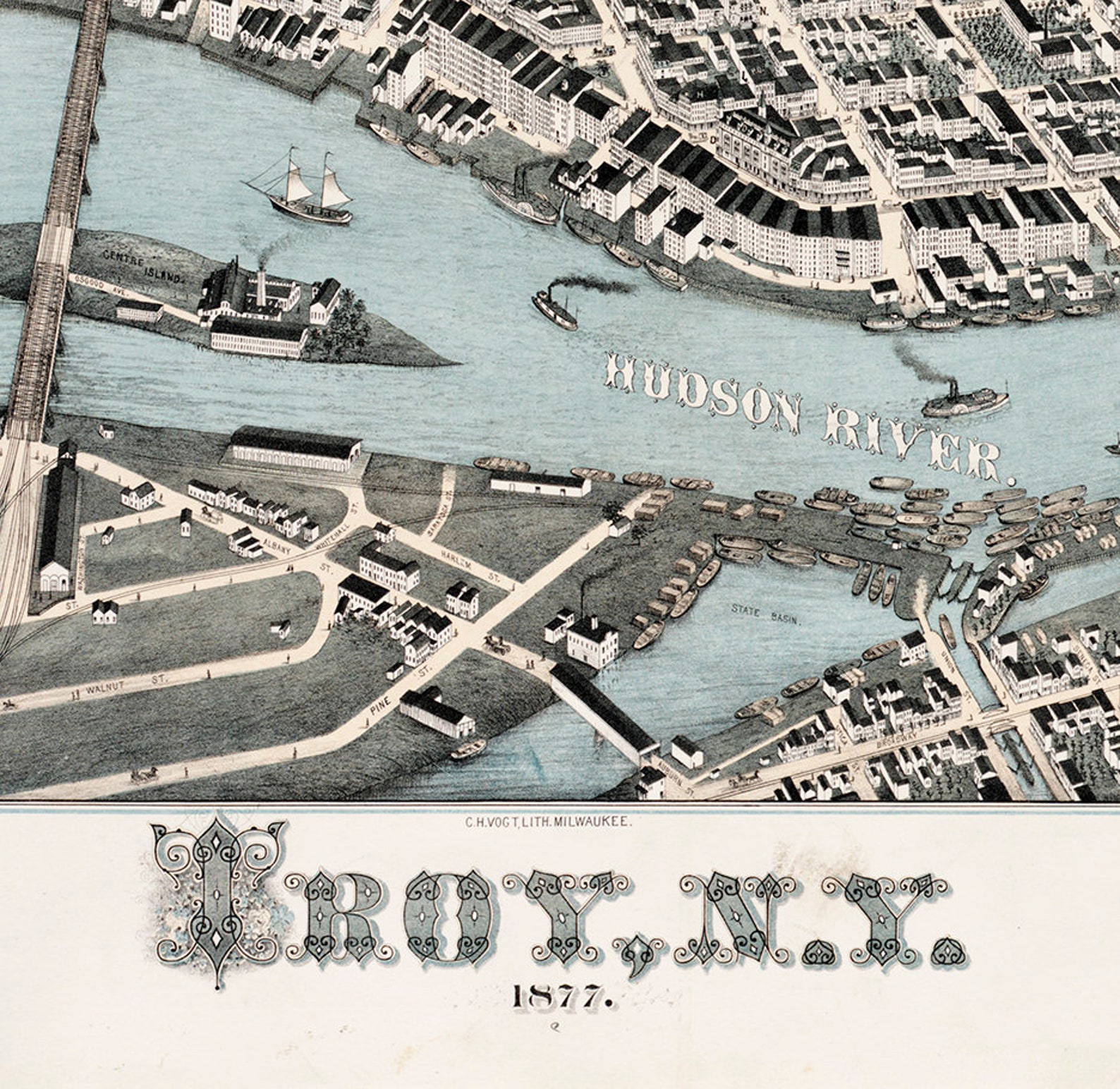 Map of Troy, Rensselaer Co, N.Y. 1877. Vintage Restoration Hardware ...