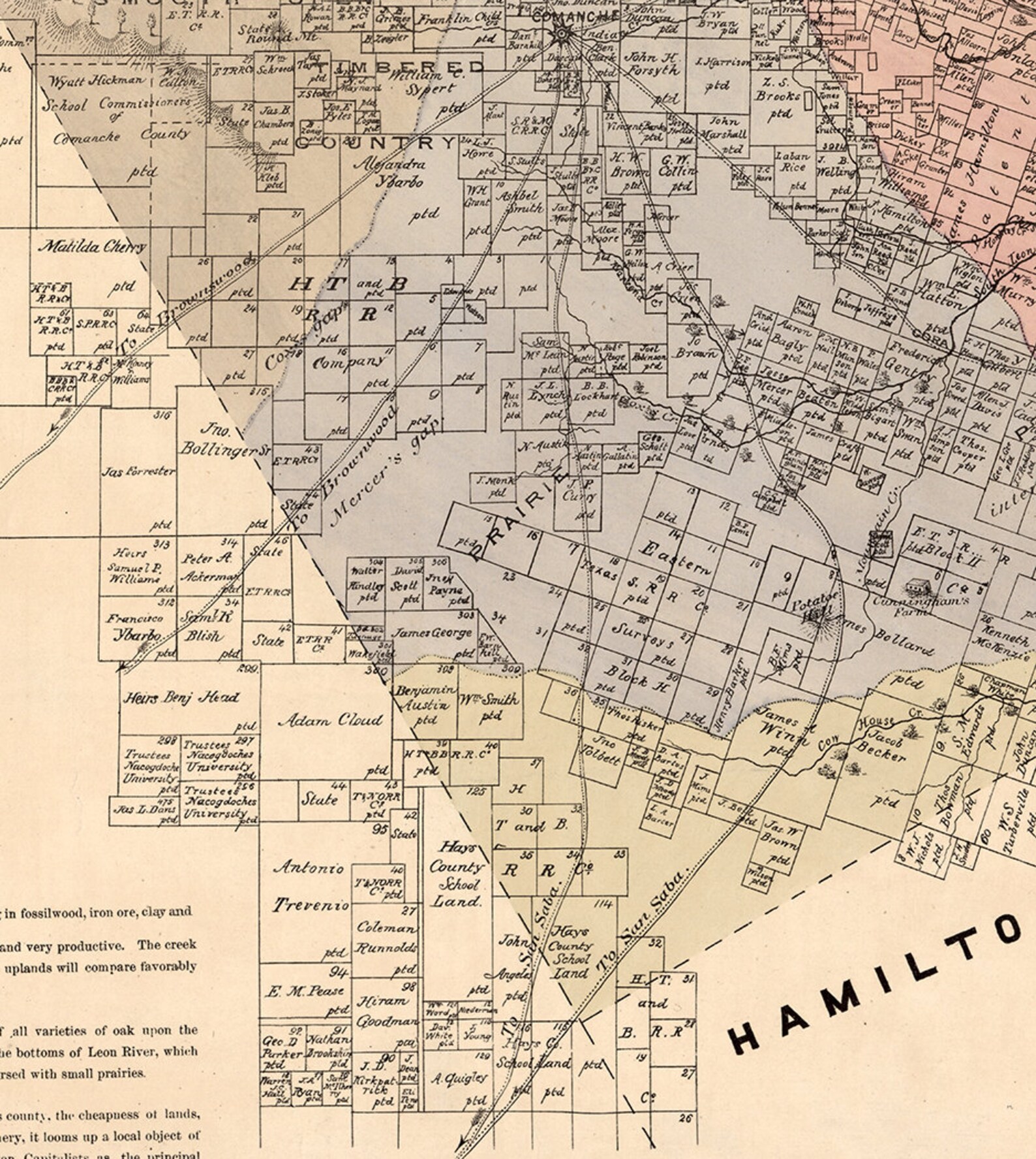Map of Comanche County Texas TX 1876. Vintage Etsy