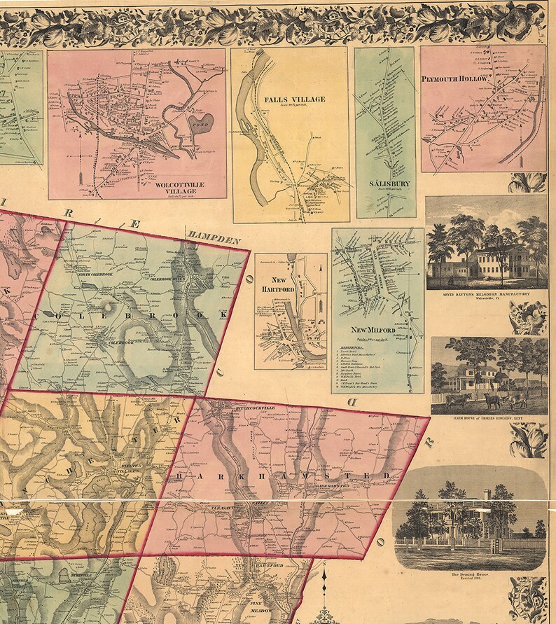 Map of Litchfield County Connecticut CT. 1859 Vintage Etsy