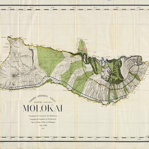 Karte von Molokai, Hawaii inseln, 1906.   Restaurierung Hardware Home Deco Stil alte Wand Vintage Reprint.