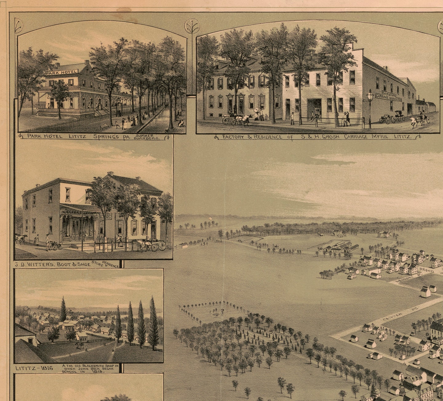 Map of Lititz and Warwick Lancaster Co. Pennsylvania PA Etsy