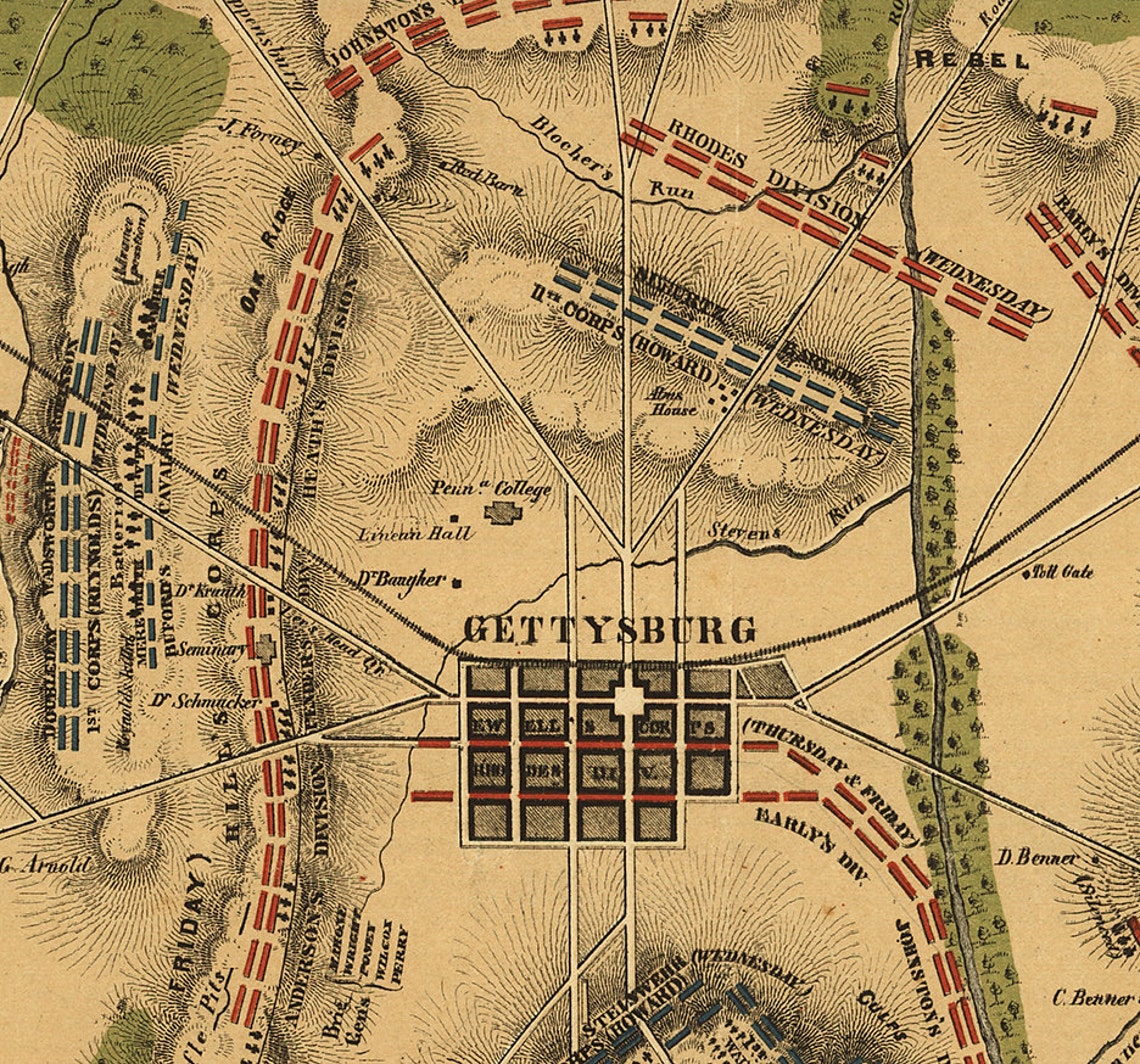 Map of the Battle of Gettysburg Pa. July 1st 2nd & 3rd - Etsy