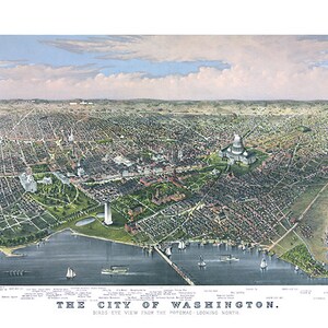 Washington, DC vom Potomac River aus, Blick nach Norden; markante Merkmale sind unter 1880 aufgeführt