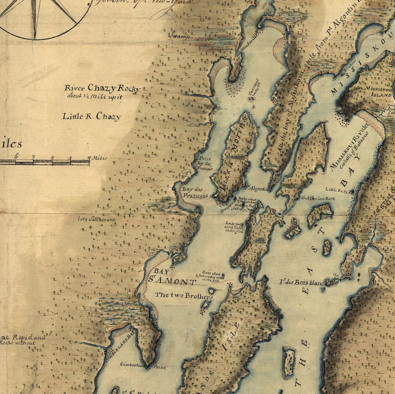 Map of Lake Champlain Including Crown Point and St. John's, Quebec ...
