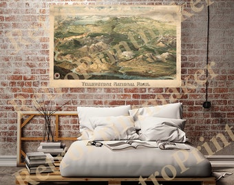 Yellowstone National Park, 1904. Includes spot heights. Northern Pacific Railway Company. Vintage home Deco old wall reproduction map print.