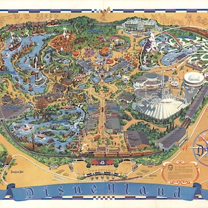 Disneyland Karte - Panorama Vögel Auge Ansicht Karte von Disney Land. Vintage Home Decor Stil alte Wand Reproduktion Karte drucken.