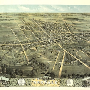Norwalk, Huron County, Ohio 1870. Merchants Lithographing Co. Historische Vintage Karte Druck OH0005