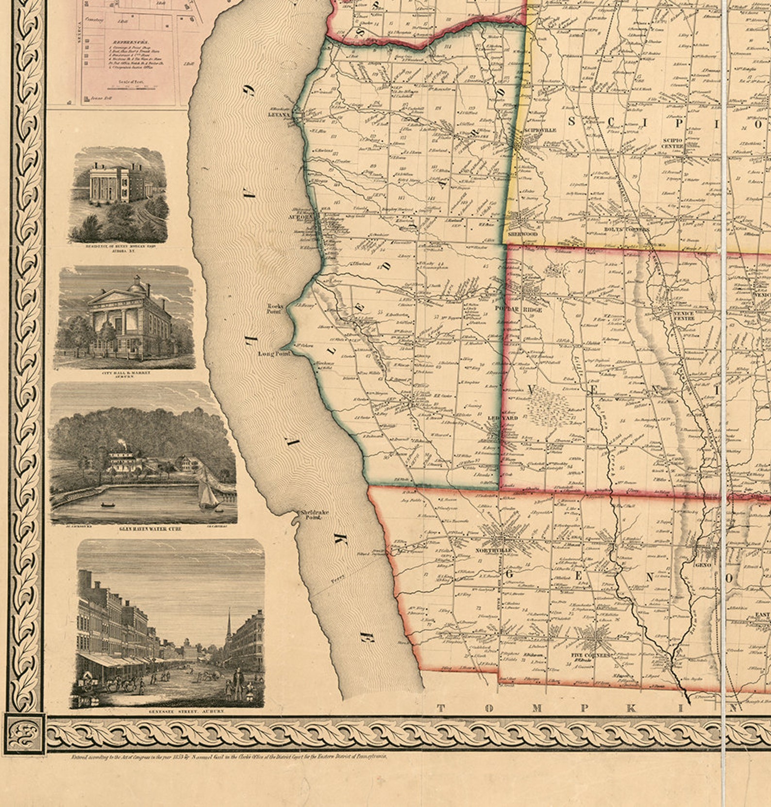 Map of Cayuga County New York NY 1853 Restoration Hardware Etsy