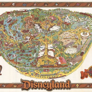 Disneyland Map Panoramic Birds Eye View Map of Disney land. Vintage home Decor Style old wall reproduction map print. image 1