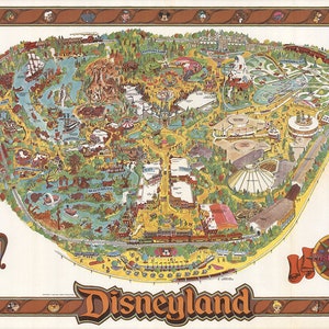 Disneyland Map - Panorama-Vogelansicht-Karte von Disneyland. Vintage Wanddekoration, Reproduktion einer alten Karte.