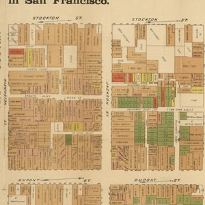 Official map of Chinatown in San Francisco, California, CA, 1885. Vintage restoration hardware home Style old wall reproduction map print. image 4