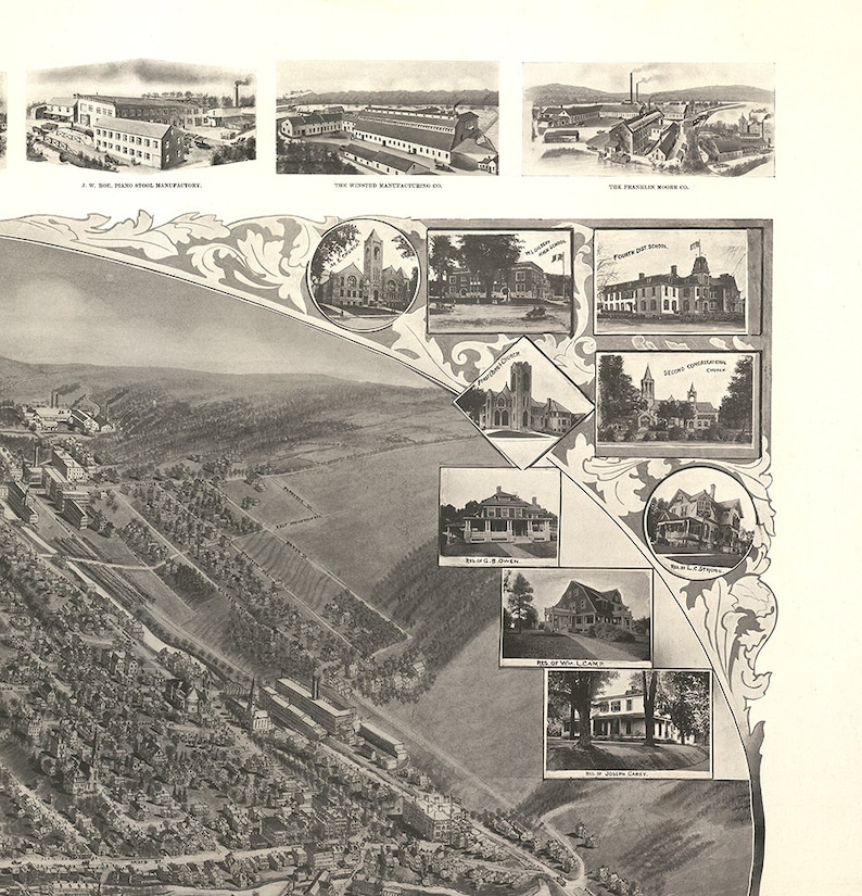 Map of Winsted Litchfield County Connecticut CT 1907 Vintage Etsy