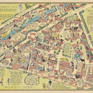 Map of Regent Park London Zoo. Vintage home Decor Style old wall reproduction map print.
