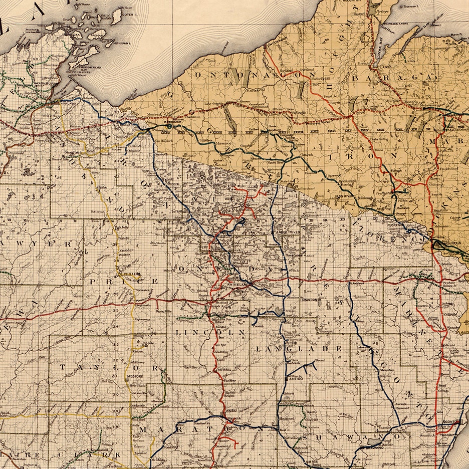 Official Railroad Map of Wisconsin 1900. Vintage Restoration  Etsy