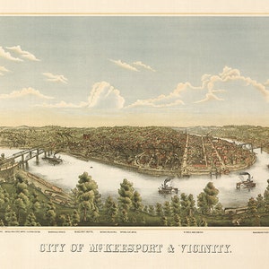 McKeesport, Allegheny Co., Pennsylvania 1893. Panoramablick.  Restaurierung Hardware zu Hause Deco Style alte Wandreproduktion Karte drucken.