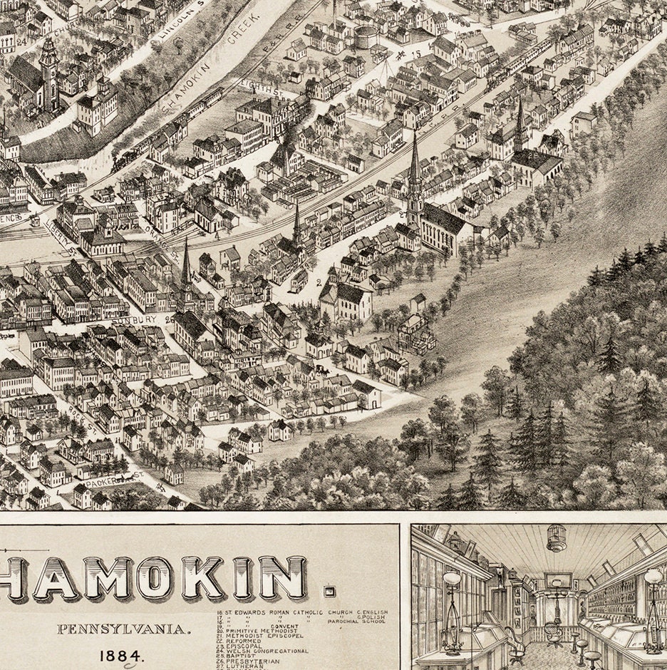 Map of Shamokin Northumberland County Pennsylvania PA 1884. Etsy