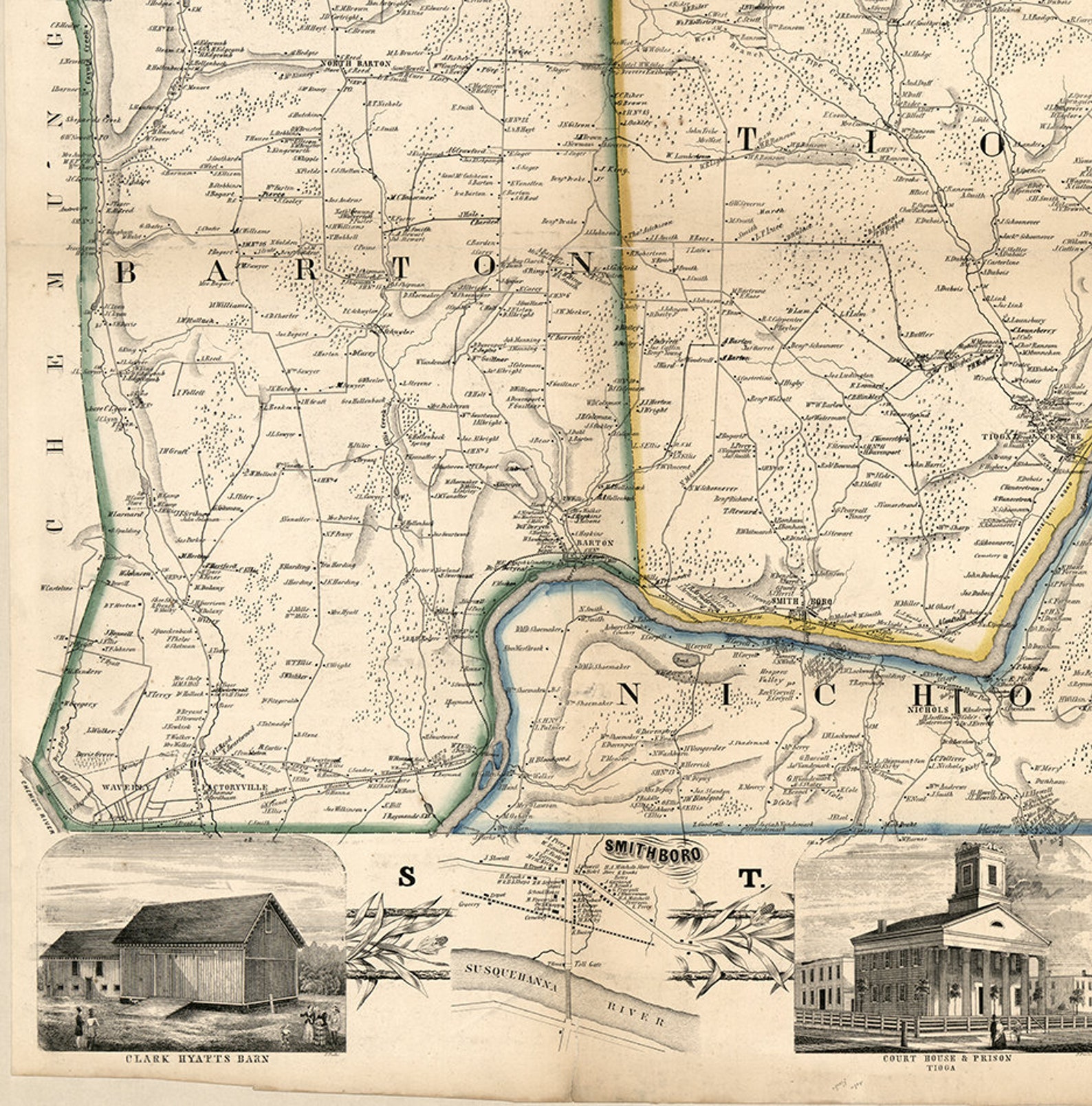 Map of Tioga County New York NY 1855 Restoration Hardware - Etsy