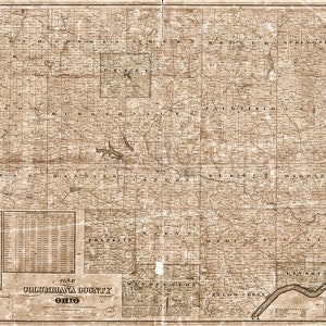 Carte du comté de Columbiana, Ohio 1841 Home Reproduction vintage de vieux mur.